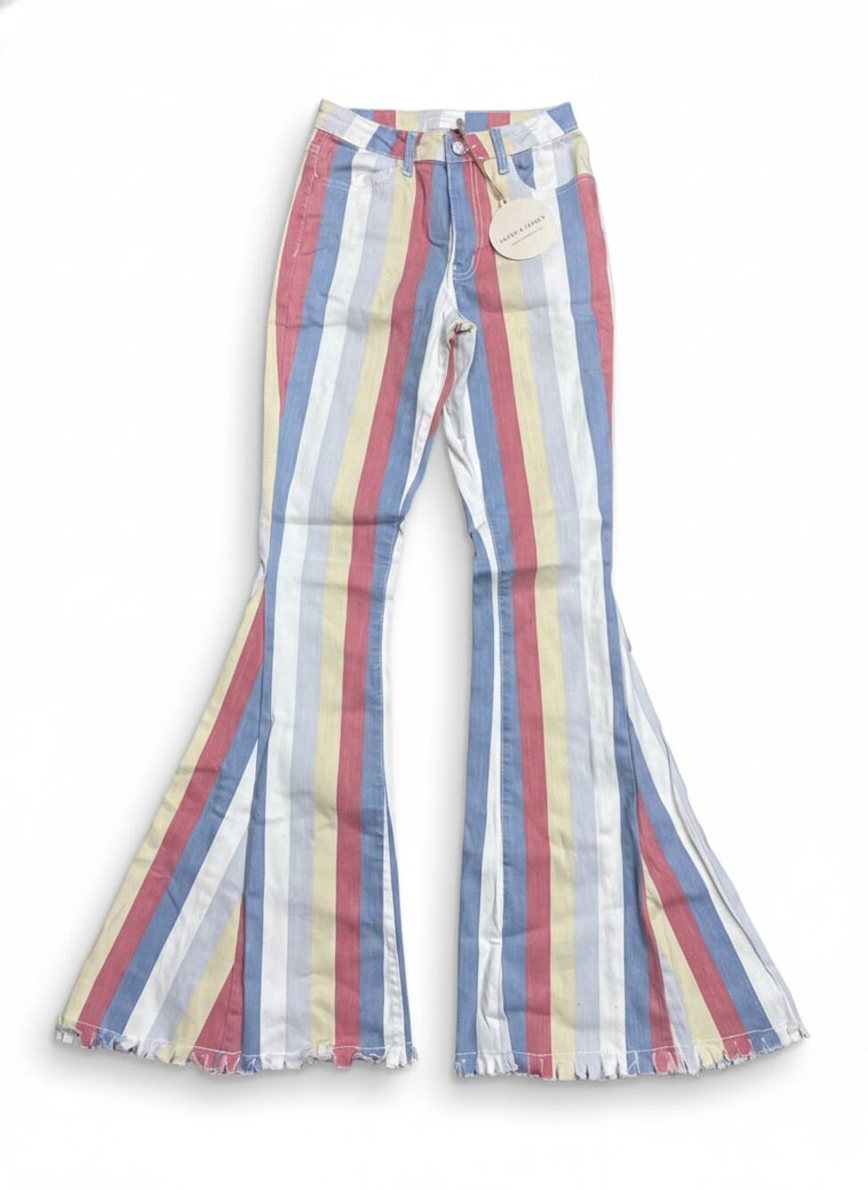 Saints and Hearts Women's Size S Striped Flare Jeans NWT Bell Bottom Frayed He - Picture 1 of 8